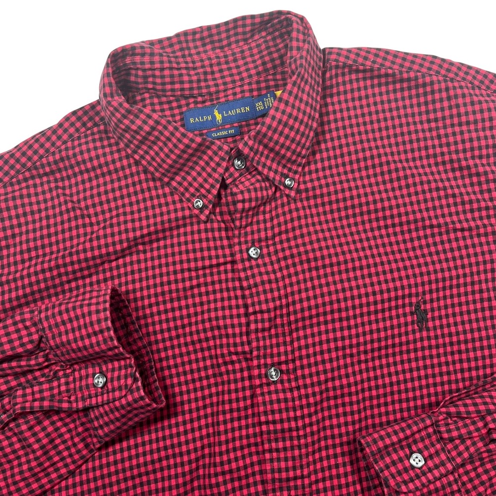 Ralph Lauren Button Down Shirt Mens XXL Red Black Gingham Classic Fit Cotton